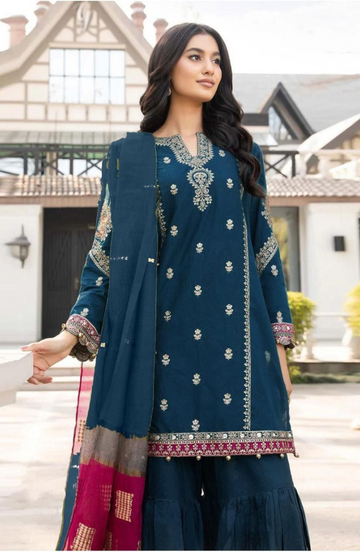 Maria B D#003 – Luxury 3pc Dhanak Suit with Wool Print Shawl