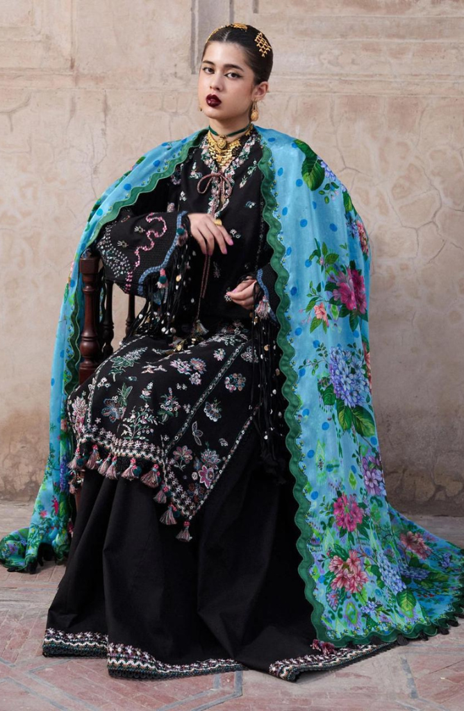 Maria B D#002 – Luxury 3pc Dhanak Suit with Wool Print Shawl