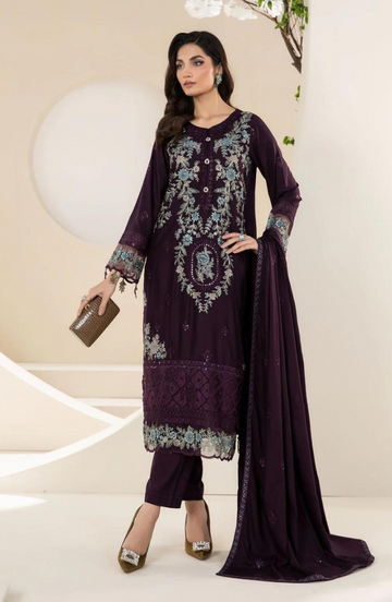 Maria B D#001 – Luxury 3pc Dhanak Suit with Wool Print Shawl