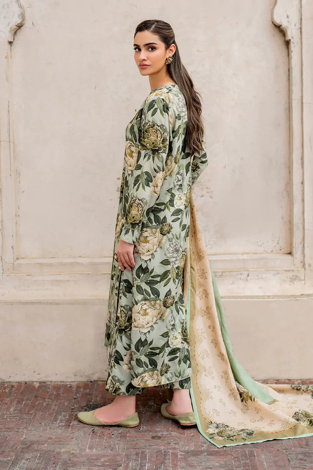 3 PCS Digital Printed Dhanak Garden Sage - Unstitched A#014 Kenari.Pk