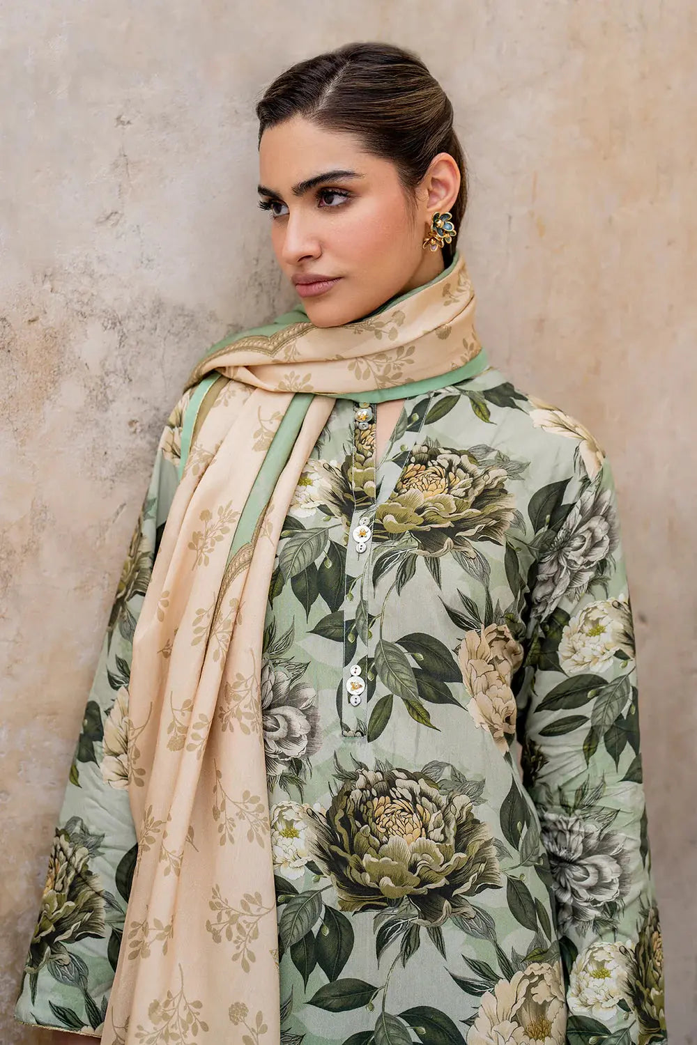 3 PCS Digital Printed Dhanak Garden Sage - Unstitched A#014 Kenari.Pk