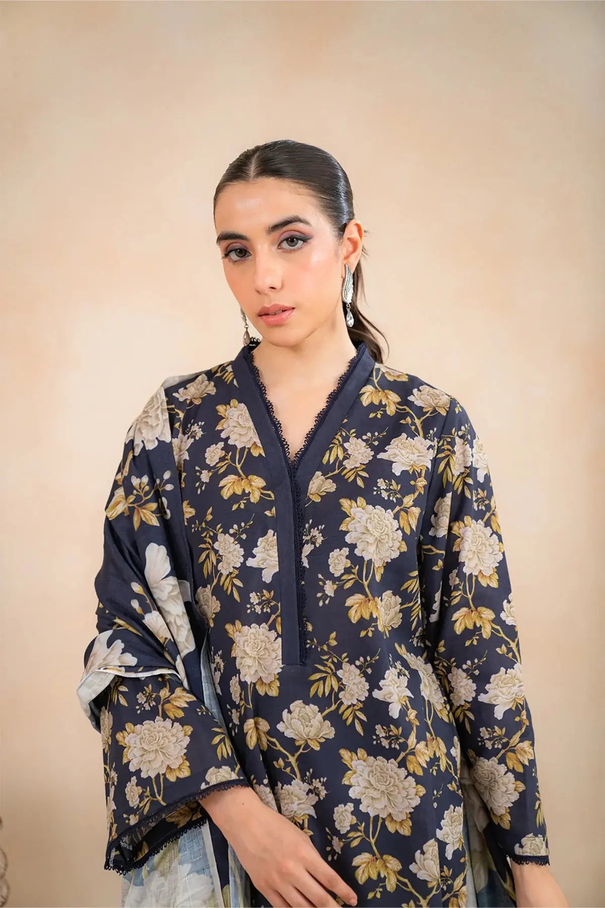 3 PCS Premium Linen Nocturnal Bloom- Unstitched A#008 Kenari.Pk