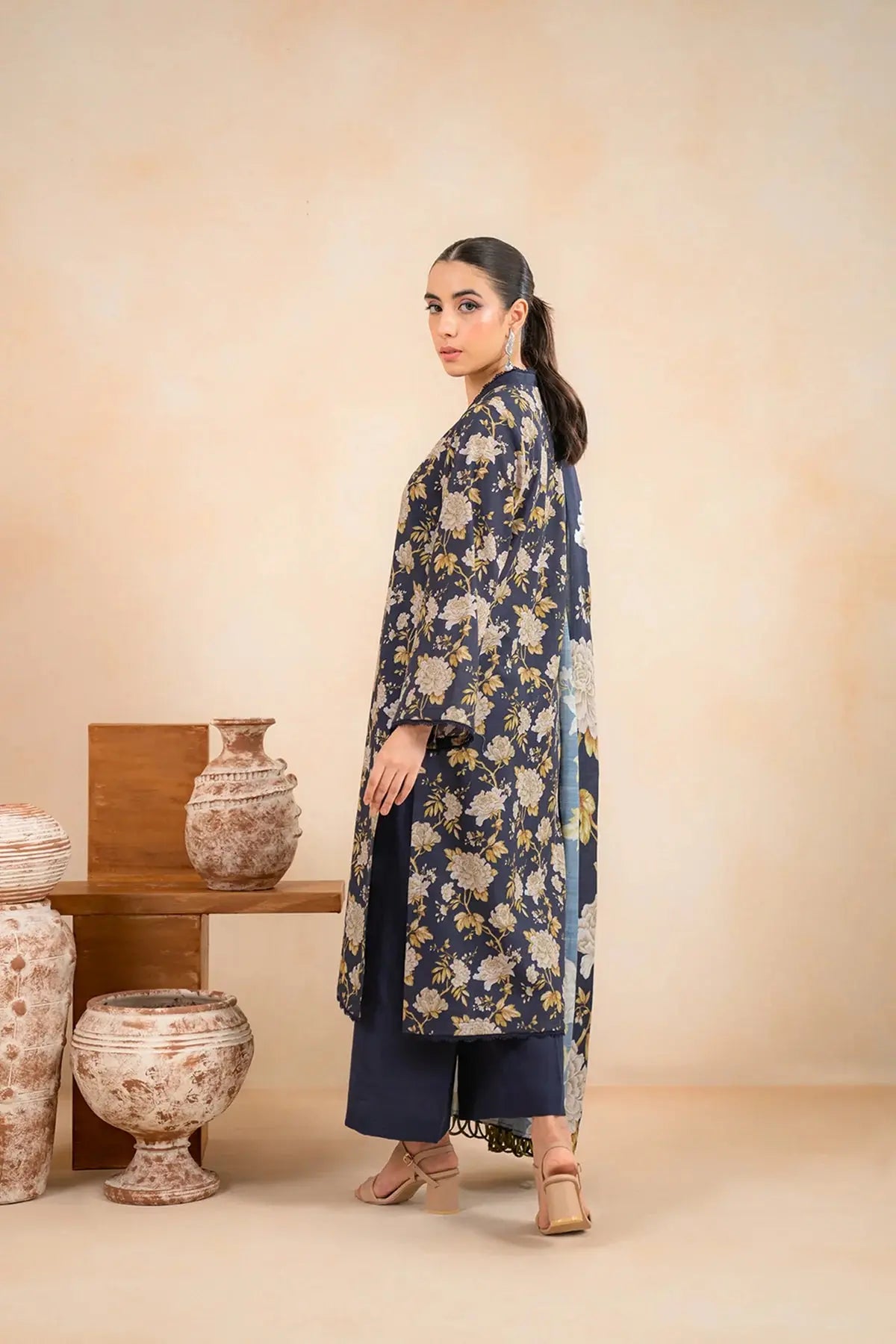 3 PCS Premium Linen Nocturnal Bloom- Unstitched A#008 Kenari.Pk