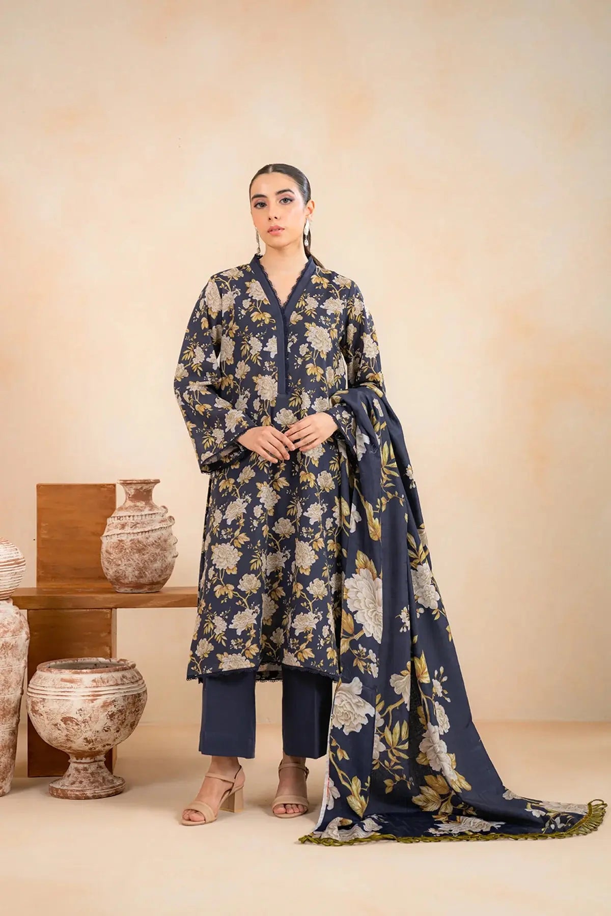 3 PCS Premium Linen Nocturnal Bloom- Unstitched A#008 Kenari.Pk