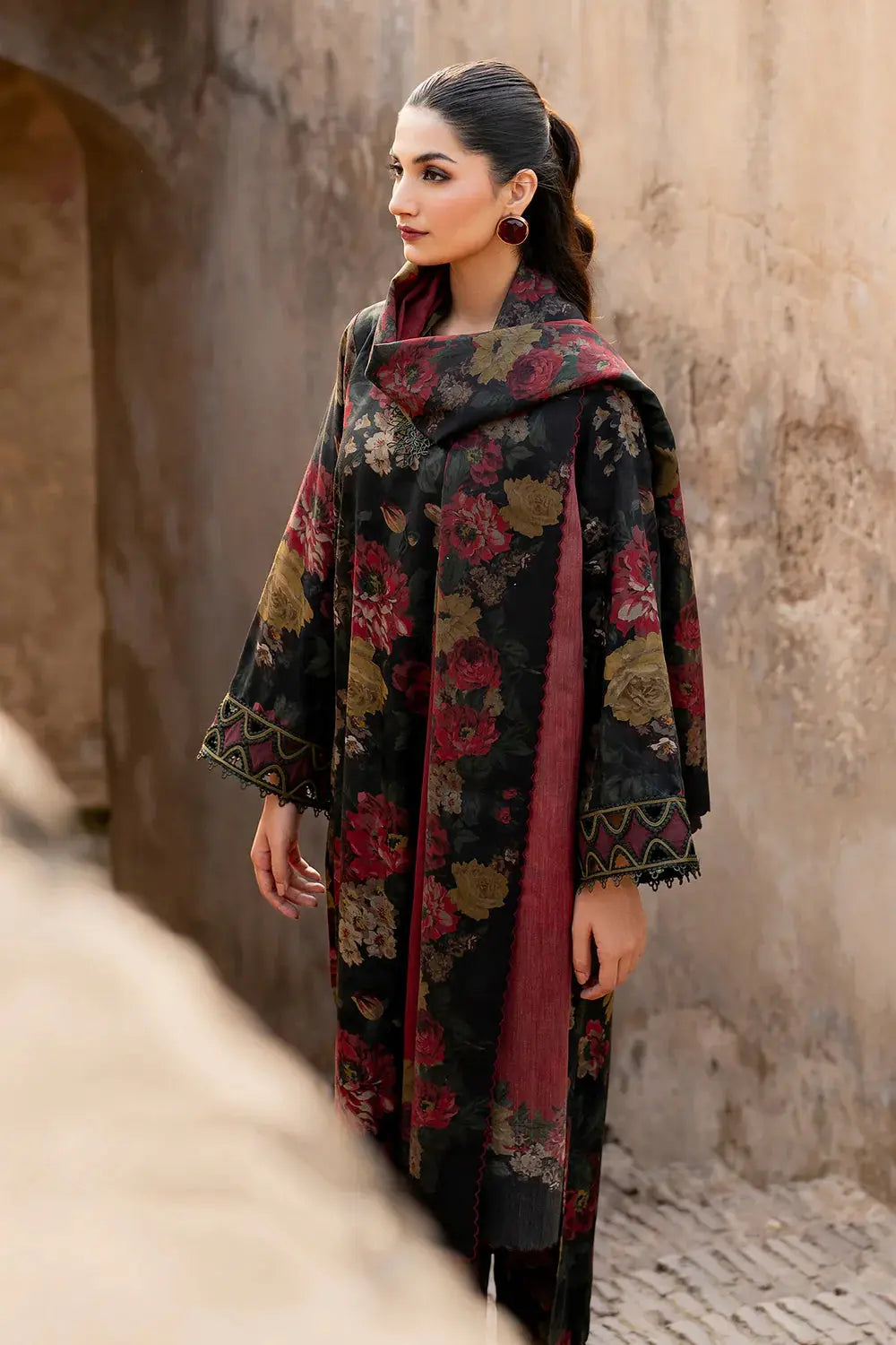 3 PCS Premium Linen Crimson Garden - Unstitched A#009 Kenari.Pk