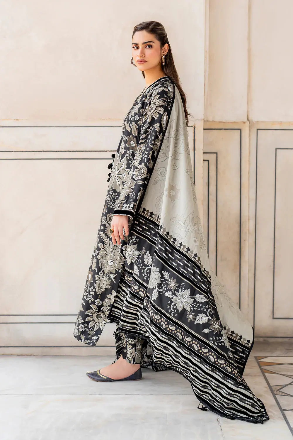 3 PCS Premium Khaddar Moonlit Flora - Unstitched A#010 Kenari.Pk