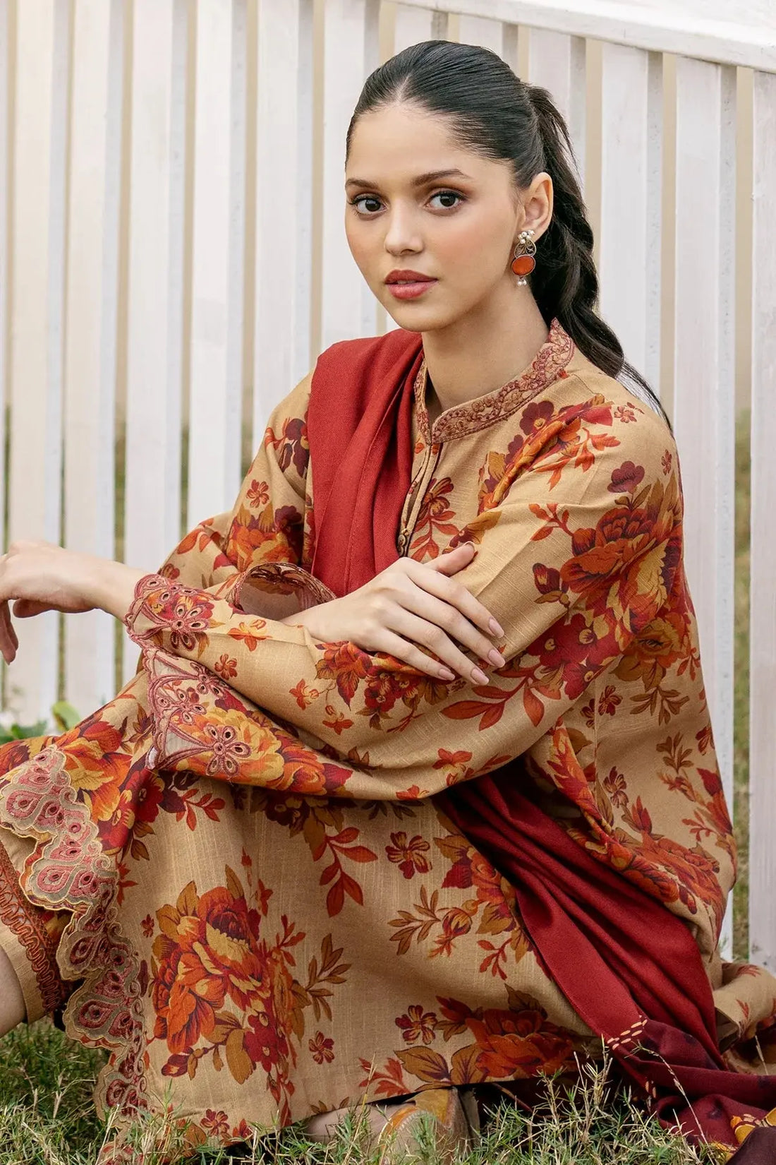 3 PCS Digital Printed Dhanak Autumn Blossom - Unstitched A#015 Kenari.Pk