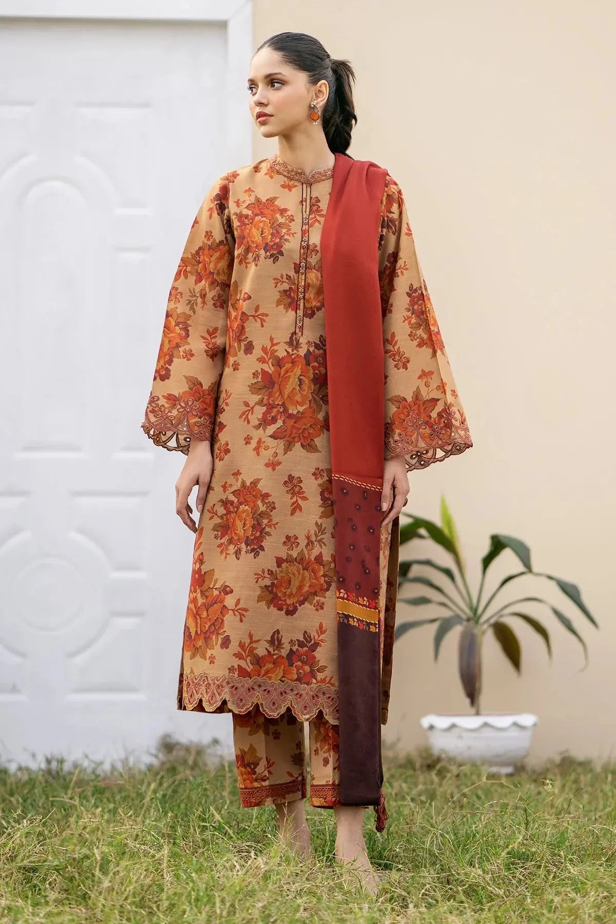 3 PCS Digital Printed Dhanak Autumn Blossom - Unstitched A#015 Kenari.Pk