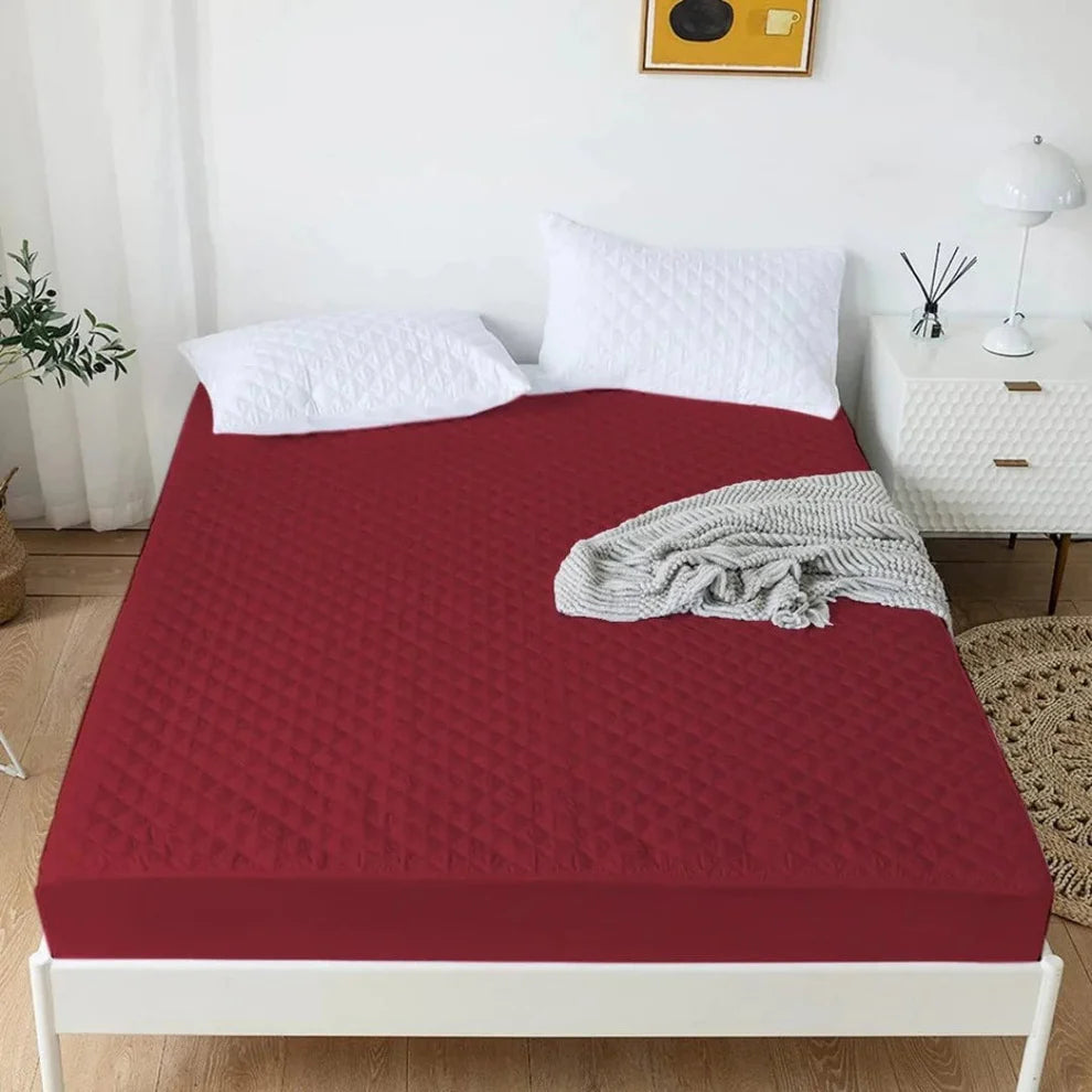 Cotton Quilted Waterproof Mattress Cover - Mahroon