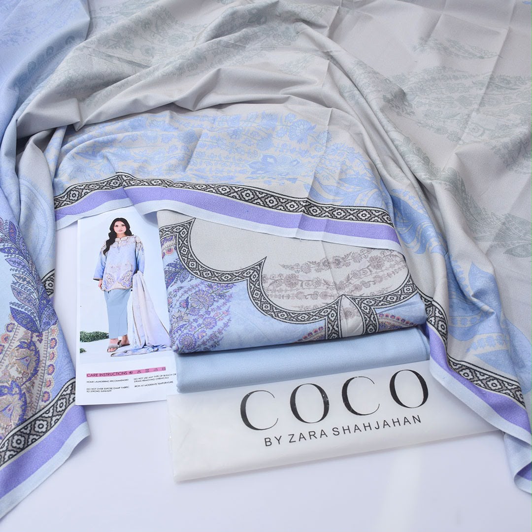 Coco By Zara Shahjahan Digital Printed Dhanak 3-Piece Un-Stiched