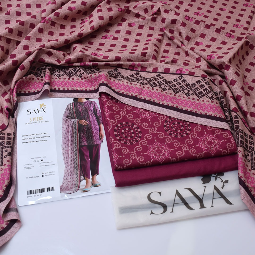 Saya Digital Printed Dhanak 3-Piece Un-Stiched