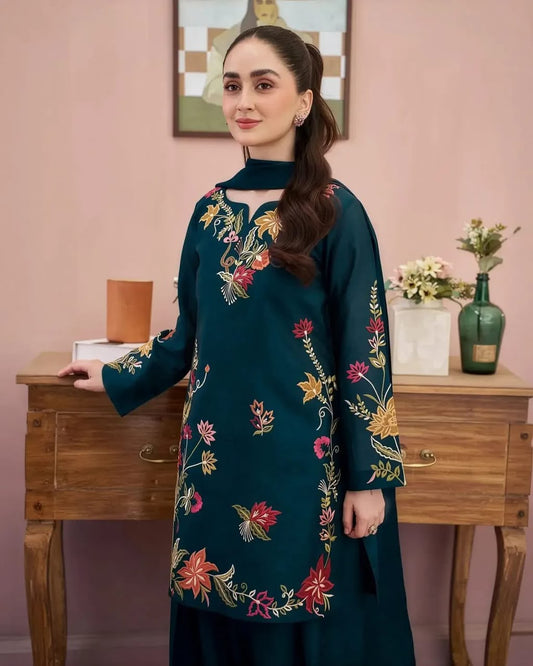 Silai Karhai Dhanak Premium Embroidered 3-Piece