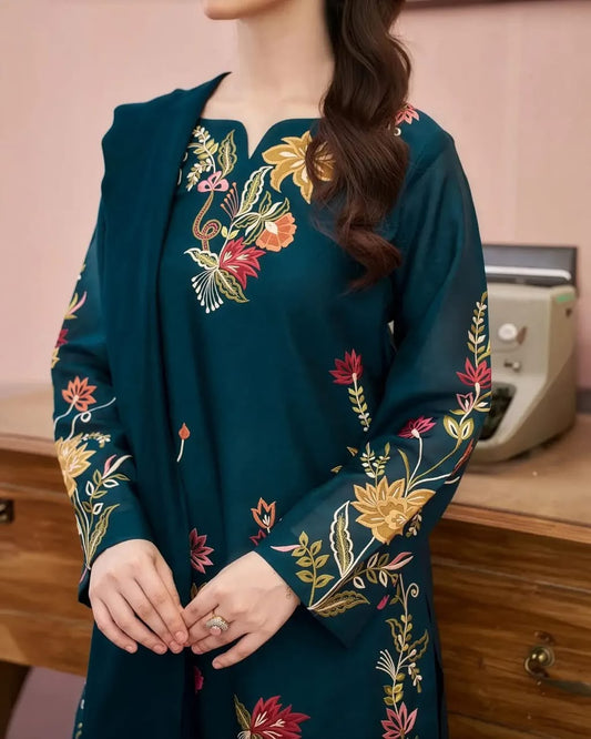 Silai Karhai Dhanak Premium Embroidered 3-Piece