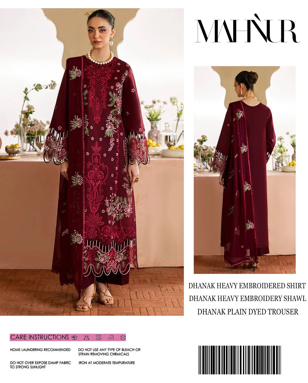 Mahnur Dhanak Premium Embroidered 3-Piece