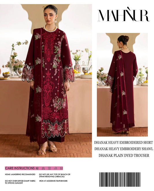 Mahnur Dhanak Premium Embroidered 3-Piece