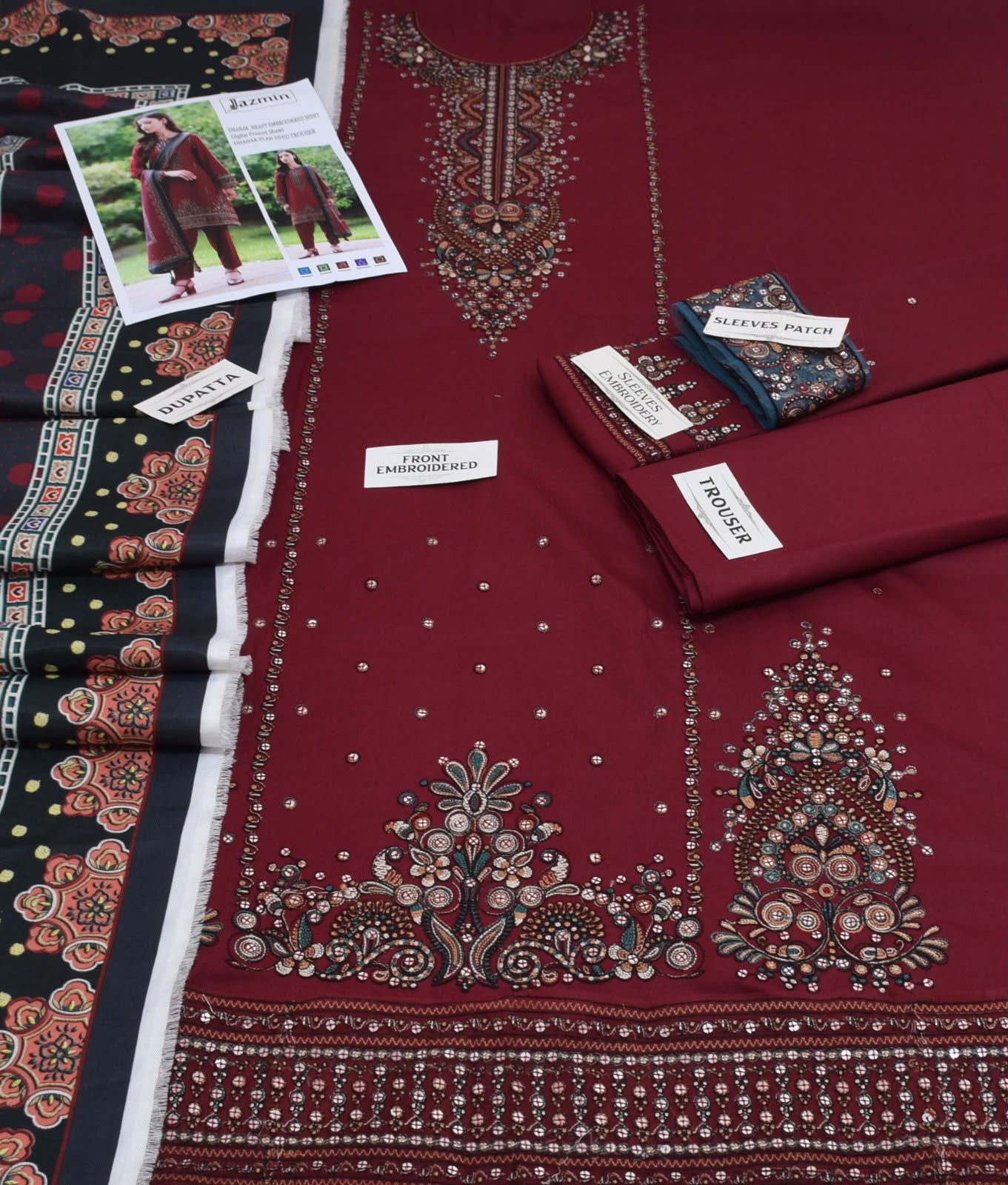 Jazmin Dhanak Premium Embroidered 3-Piece Unstitched Suit